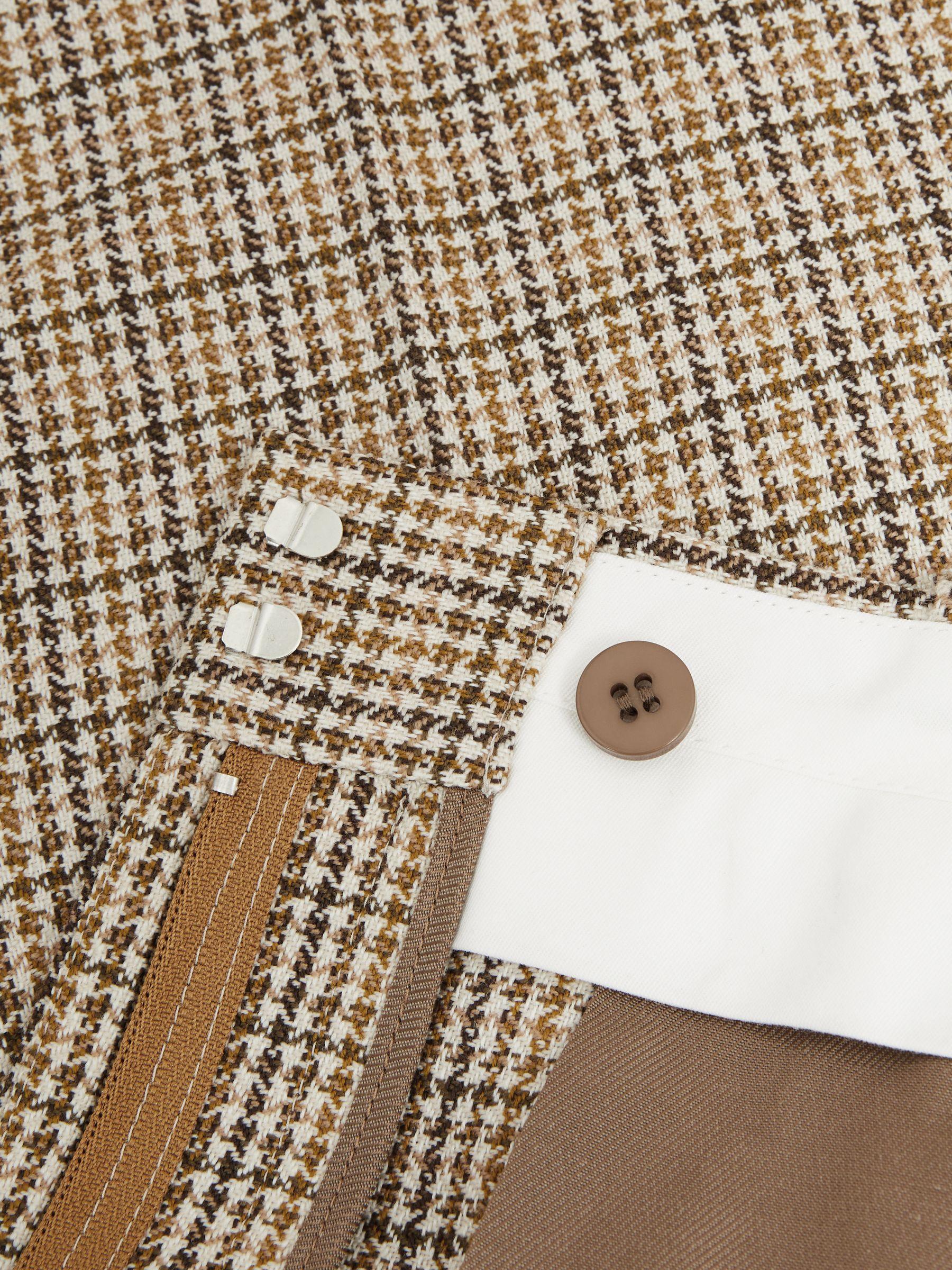 Petite Wool Wide-Leg Houndstooth-Check Trousers in Brown Check Product Image