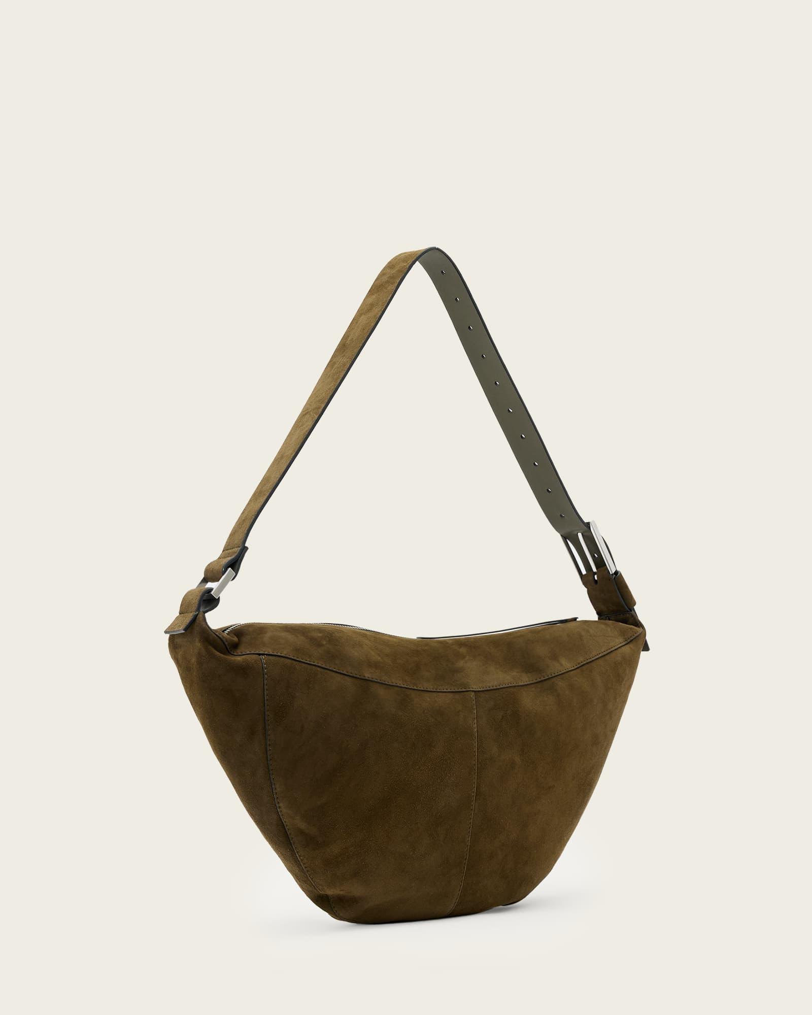 Luna Slouchy Suede Shoulder Bag Olive Green | ALLSAINTS US Product Image