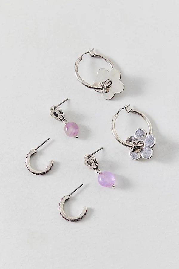 Amethyst Flower Post & Hoop Earring Set Womens at Urban Outfitters Product Image