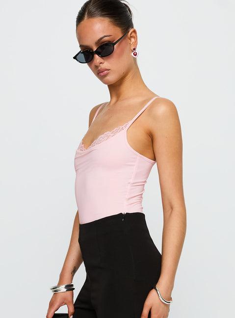 Aetherial Lace Detail Bodysuit Pink Product Image