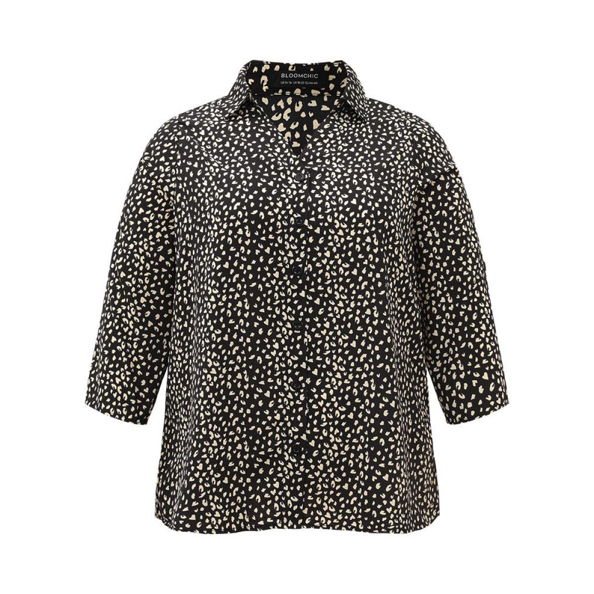 Plus Size Black Leopard Print Shirt Collar Button Through Blouse Women Office Elbow-length sleeve Shirt collar Work Blouses BloomChic 10/M Product Image