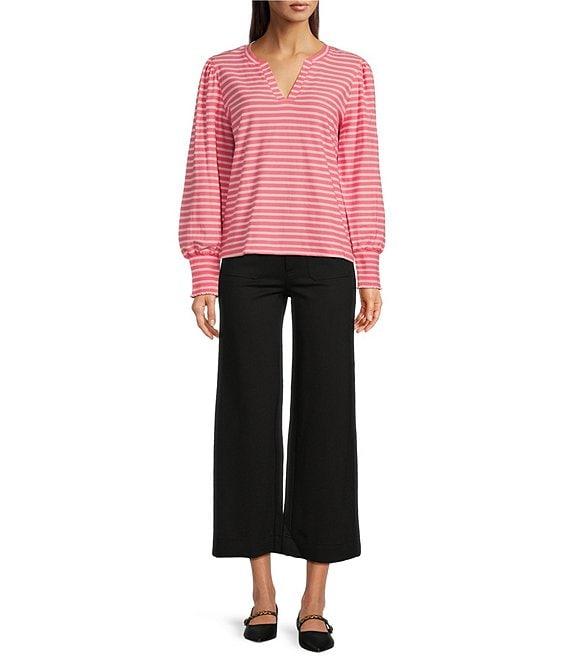 APNY Striped V-Neck Long Peasant Sleeve Top Product Image