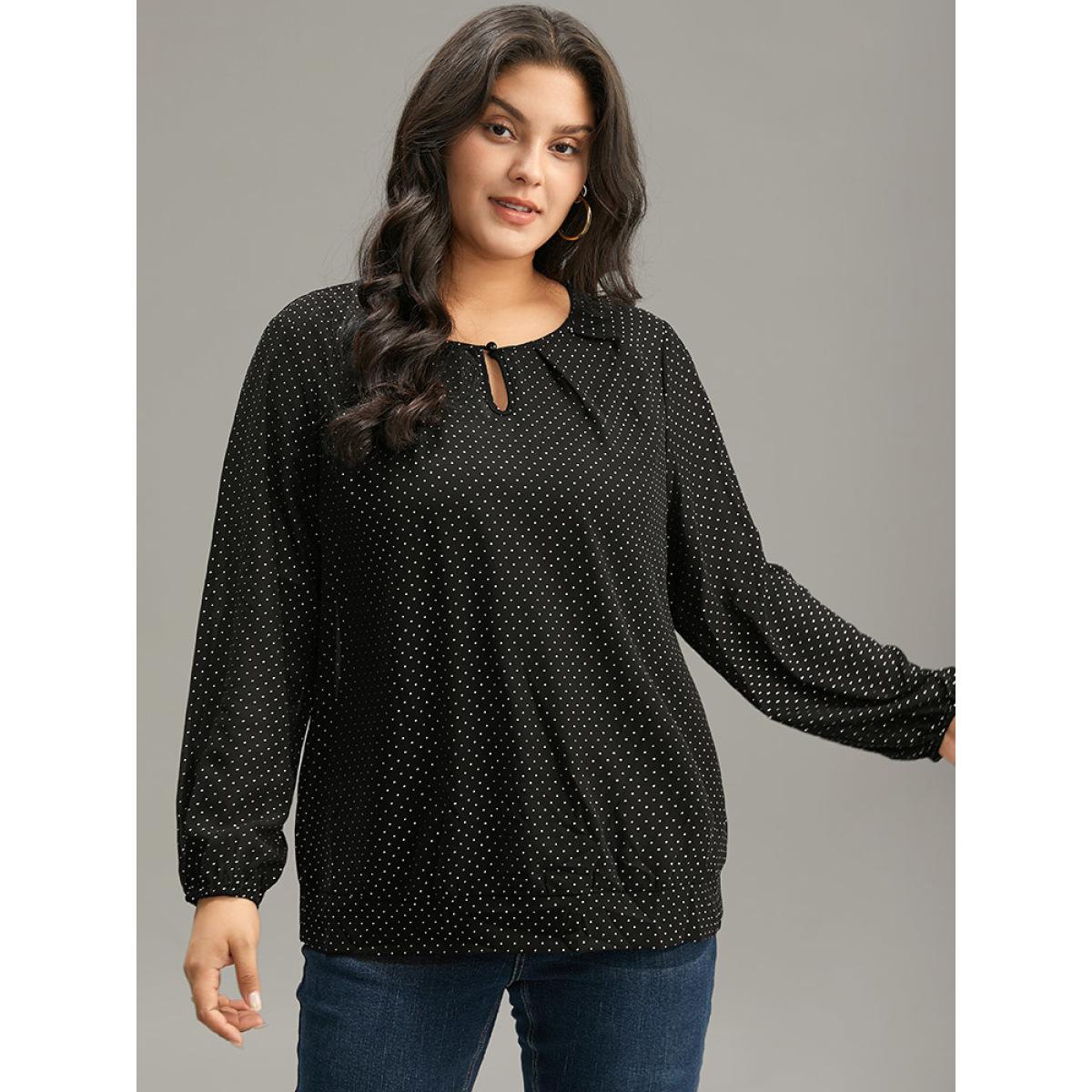 Plus Size BlackFlower Glitter Polka Dot Puff Sleeve Keyhole Blouse Women Elegant Long Sleeve Round Neck Dailywear Blouses BloomChic 18-20/2X Product Image