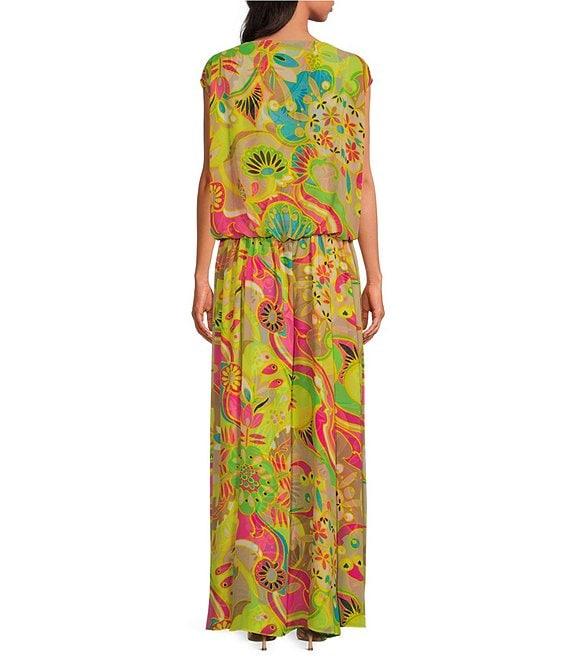 Trina Turk Vantage Printed Georgette Boat Neck Sleeveless Blouson Maxi Dress Product Image