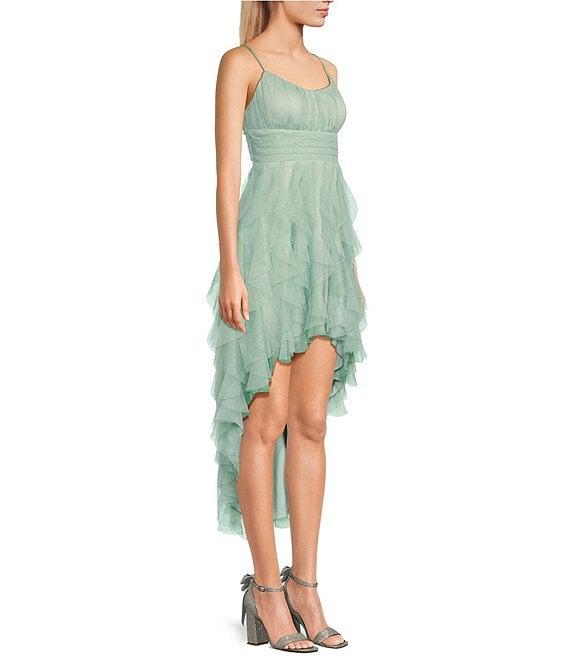 Pear Culture Glitter Mesh Tulle Corkscrew High-Low Dress Product Image
