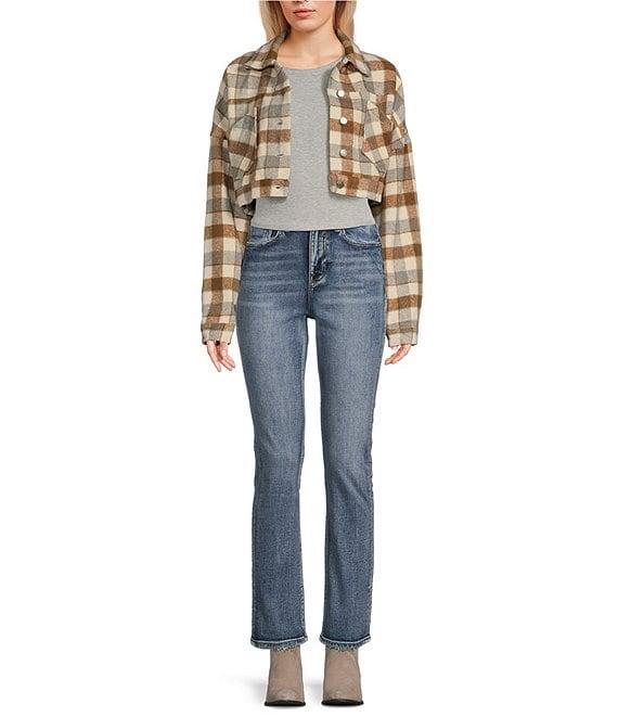 Double Zero Long Sleeve Plaid Check Cropped Jacket Product Image