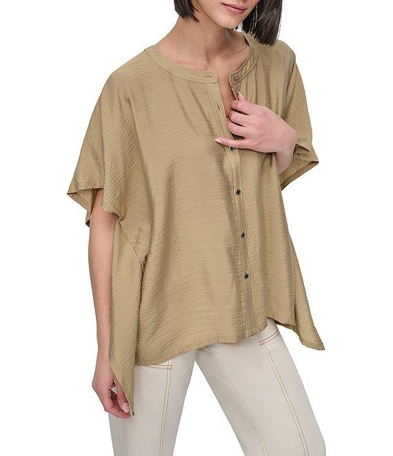 DKNY by Donna Karan Flowy Rumpled Voile Button Front Top Product Image