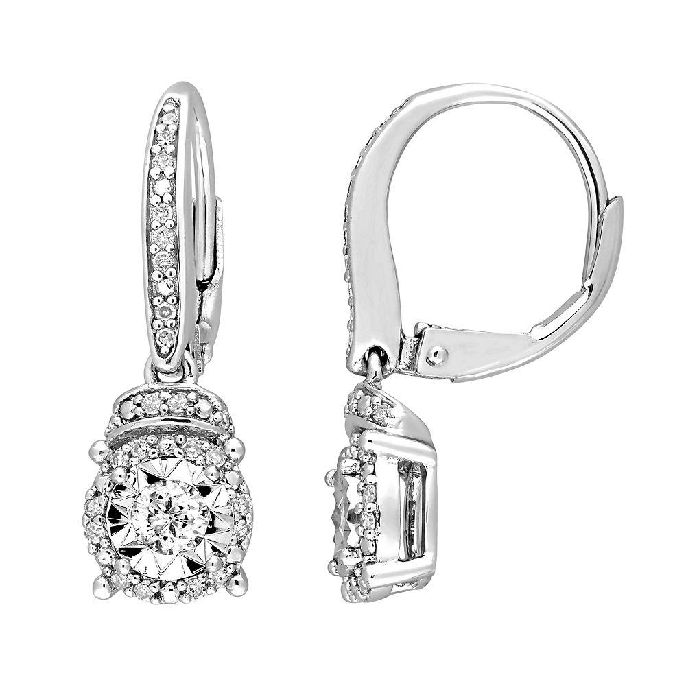 Stella Grace Sterling Silver 1/3 Carat T.W. Diamond Round Drop Leverback Earrings, Women's Product Image