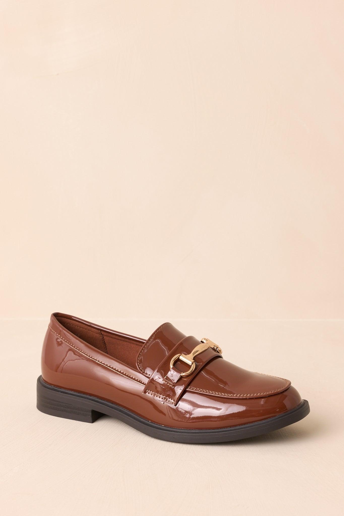 It All Made Sense Brown Patent Faux Leather Loafers Product Image