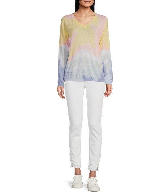 Charlie B. Knit Printed V-Neck Long Sleeve Tie Dye Sweater Product Image