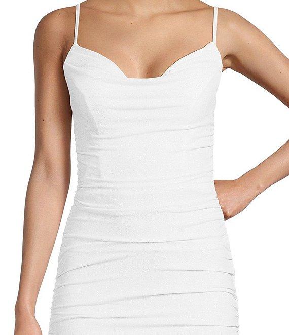 B. Darlin Glitter Ruched Cowl Neck Long Dress Product Image