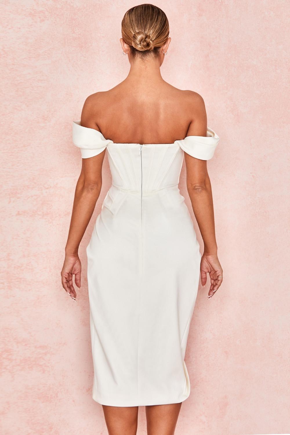 Loretta  ivory satin off shoulder dress Product Image