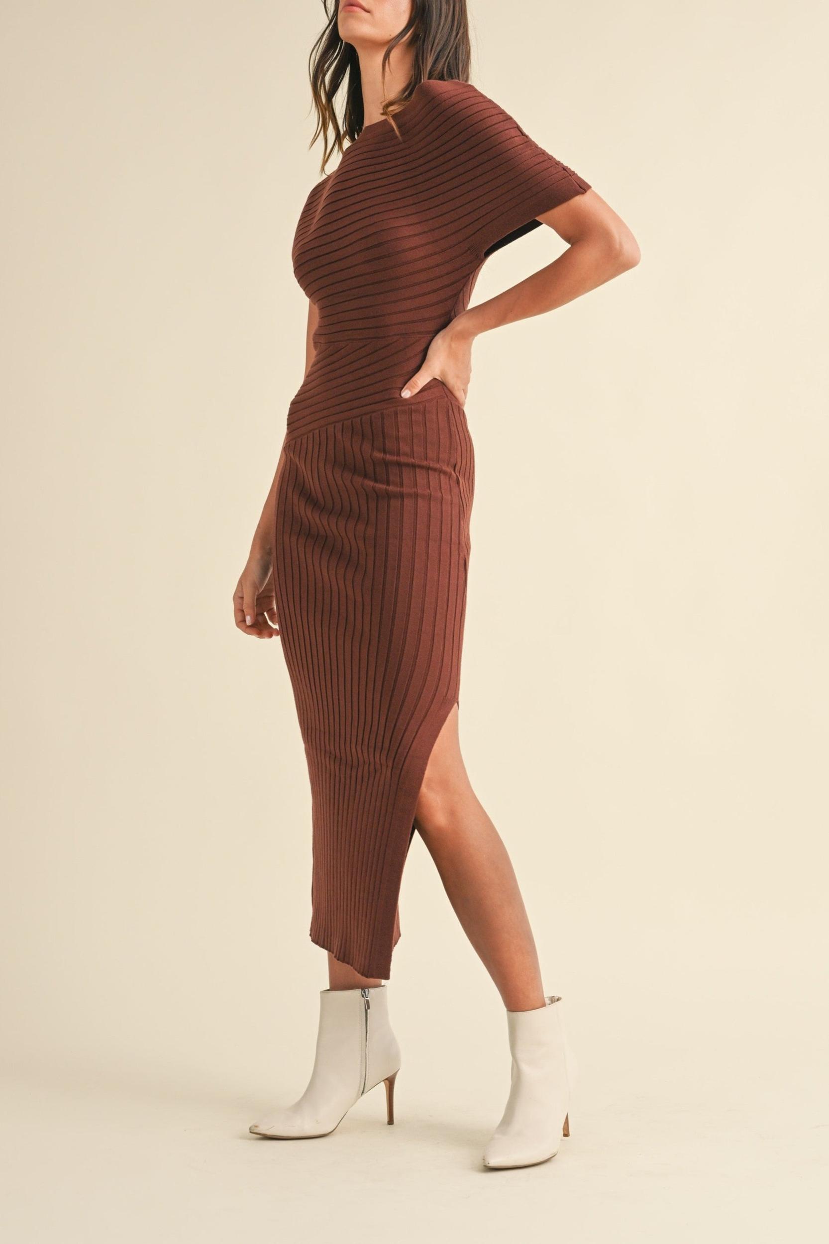 One Shoulder Ribbed Knit Midi Dress Product Image