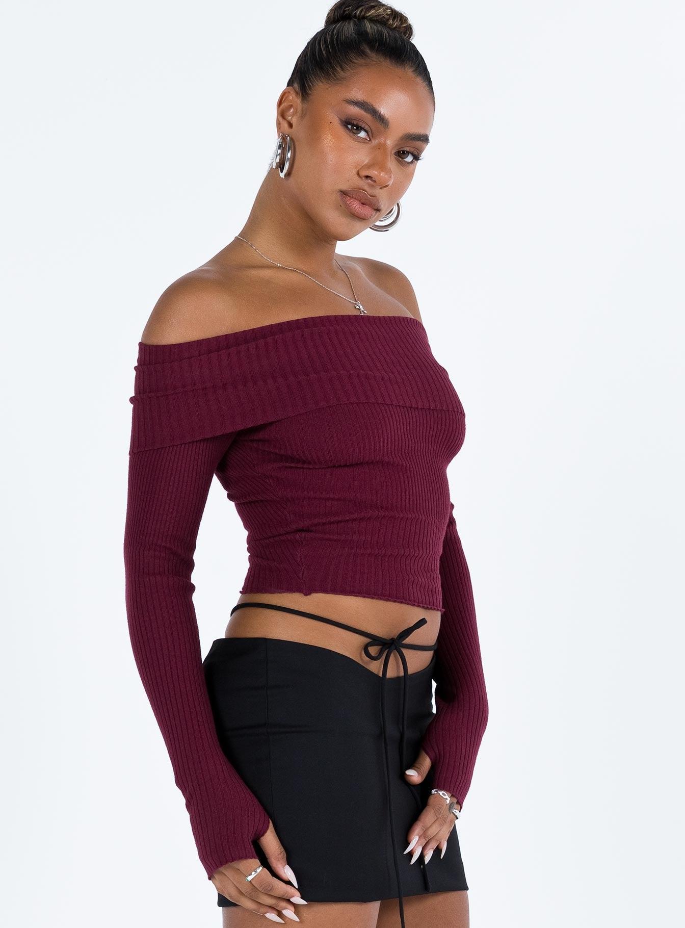 Morley Off Shoulder Sweater Burgundy Product Image