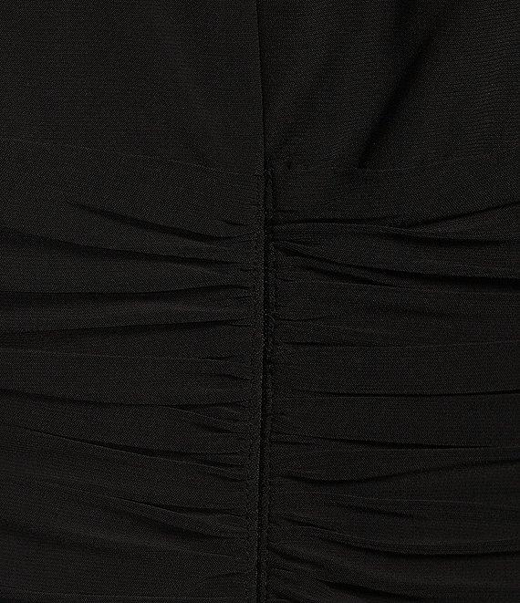 Ignite Evenings Petite Size Boat Neck 3/4 Embellished Sleeve Ruched Waist Sheath Dress Product Image