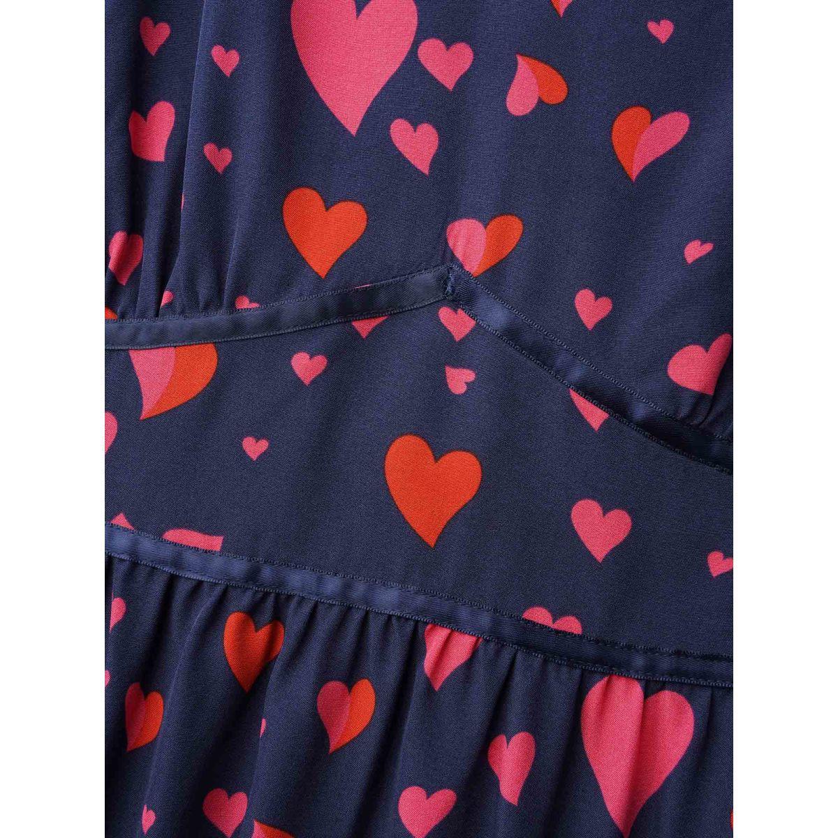 Plus Size Hearts Print Contrast Webbing Pocket Dress Navy Women Elegant Woven ribbon&lace trim Heart neckline Elbow-length sleeve Curvy BloomChic 22-24/3X Product Image