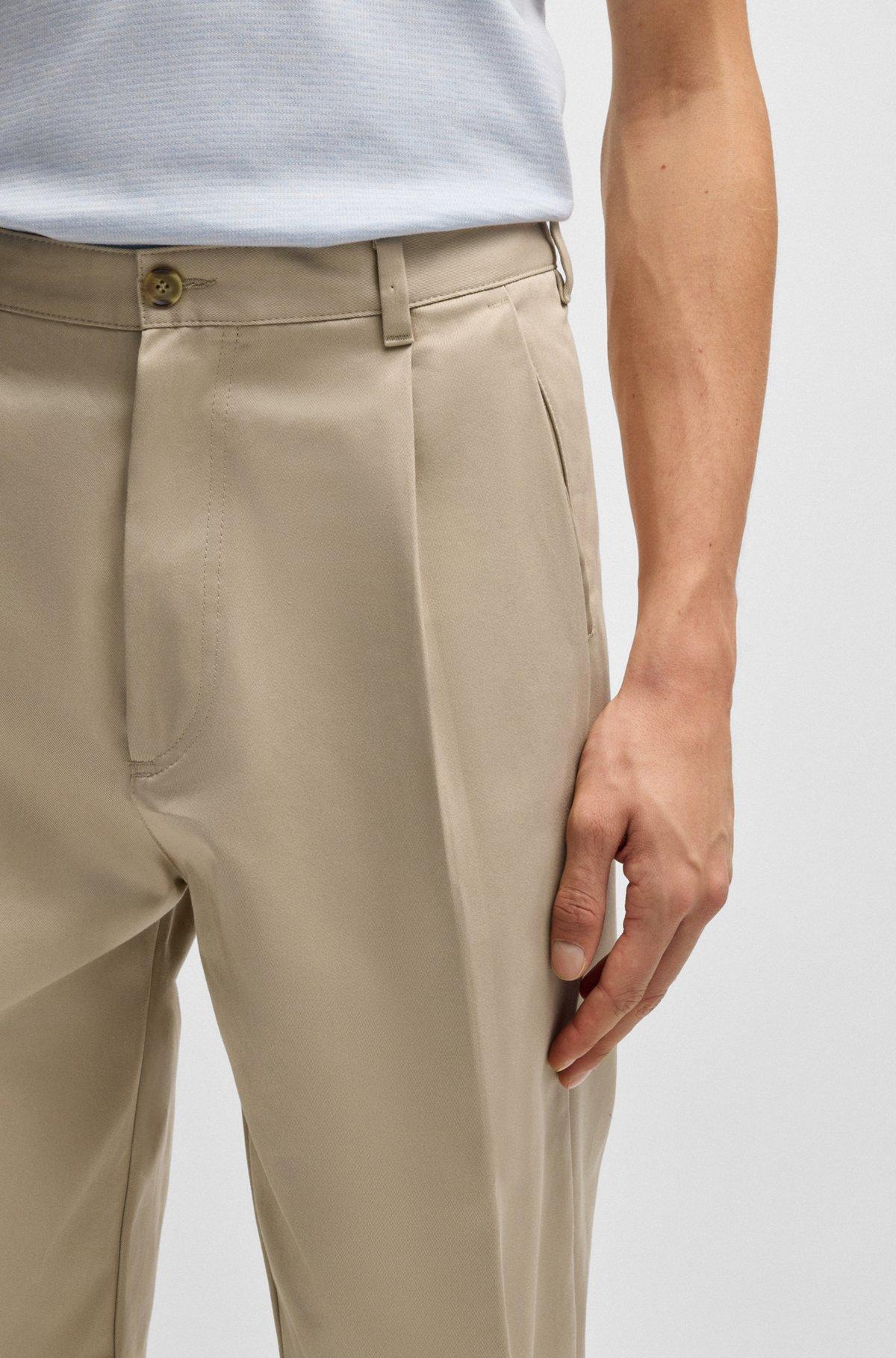 BOSS - Relaxed-fit trousers in cotton twill - Light Beige Product Image