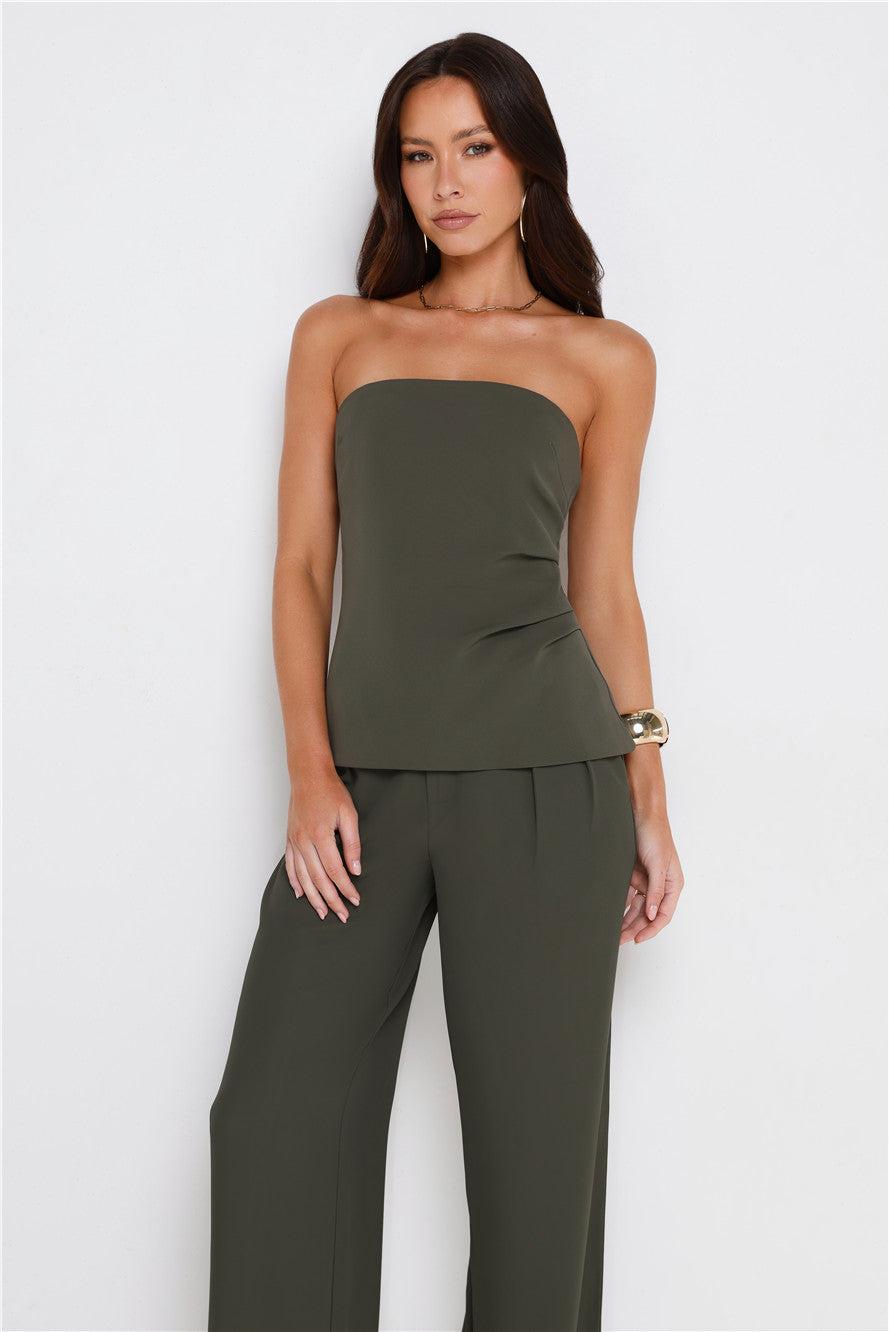 Core Cut Tailored Strapless Top Khaki Product Image