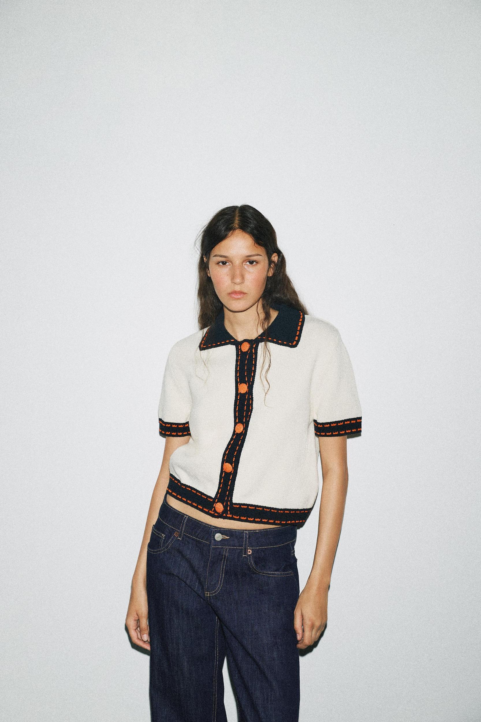 SHORT SLEEVE STITCHED KNIT CARDIGAN Product Image