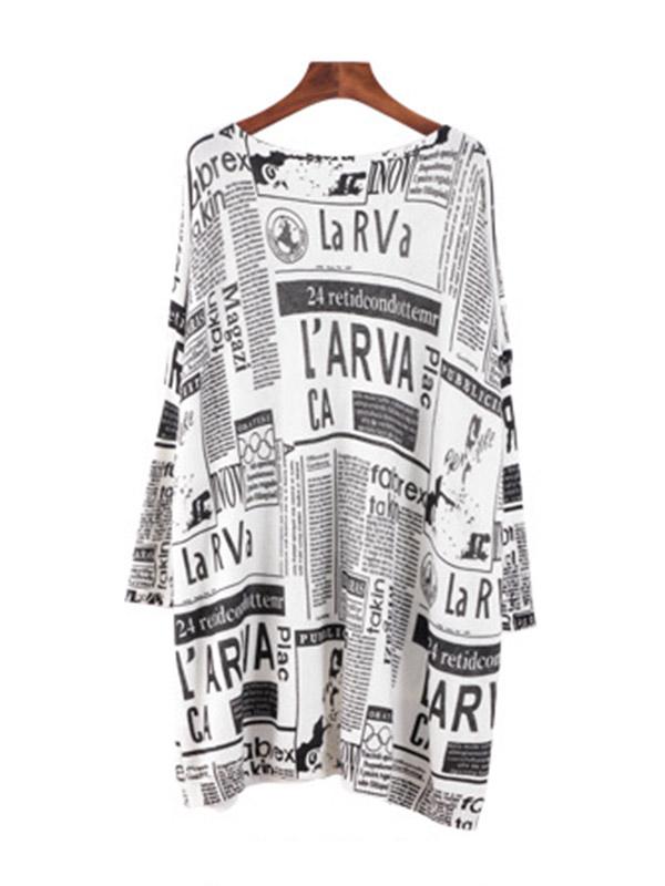 Vintage Loose One-Shoulder Newspaper Printed Split-Joint Sweater Product Image