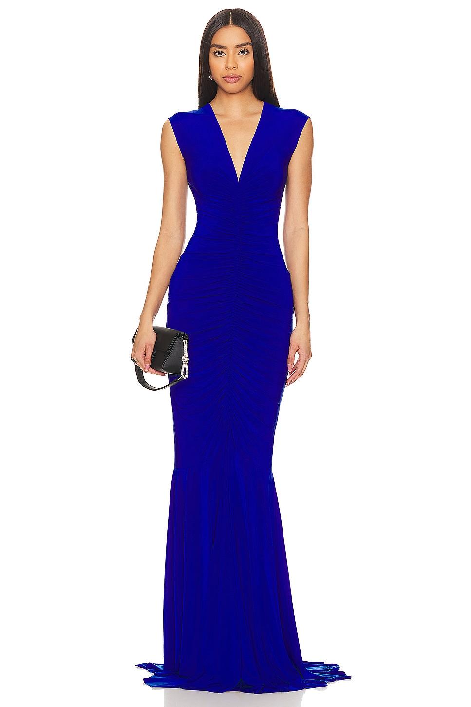 Sleeveless Deep V Neck Shirred Front Fishtail Gown Norma Kamali Product Image