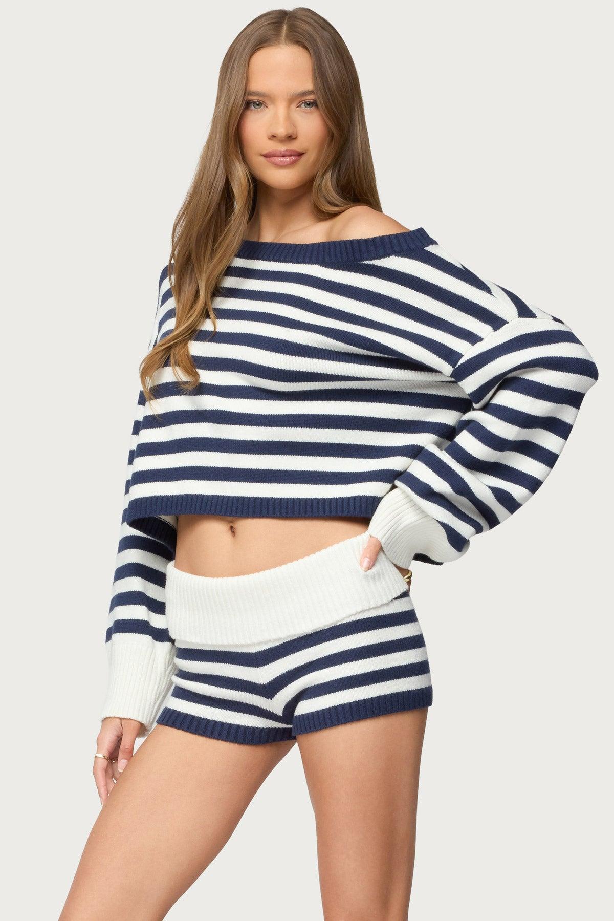 Saphi Striped Foldover Knit Shorts Product Image