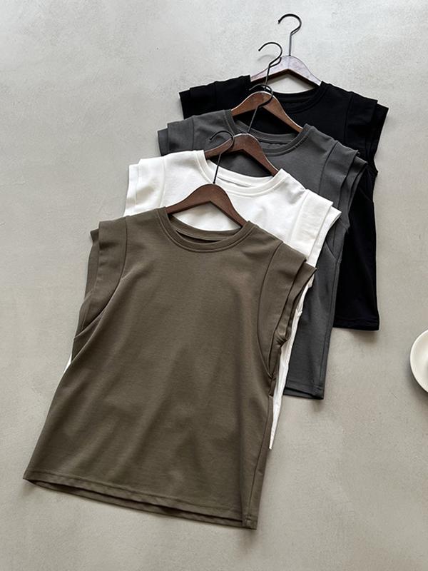 Loose Sleeveless Split-Joint Round-Neck T-Shirts Tops Product Image
