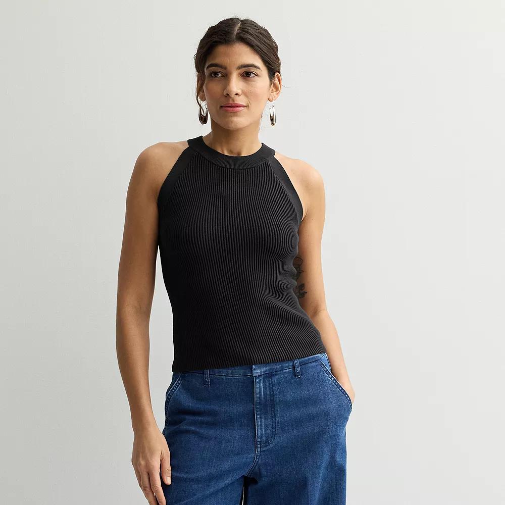Women's Nine West Fitted Sweater Sculpt High Neck Tank Top, Size: Small, Mineral Black Product Image