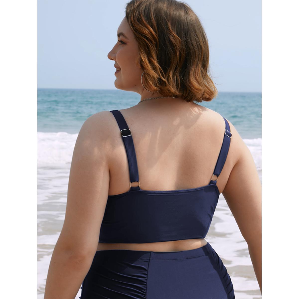 Plus Size Adjustable Straps Crisscross Bikini Top Women's Swimwear Indigo Beach Cross straps High stretch Skinny V-neck Curve Swim Tops BloomChic 14-16/1X Product Image