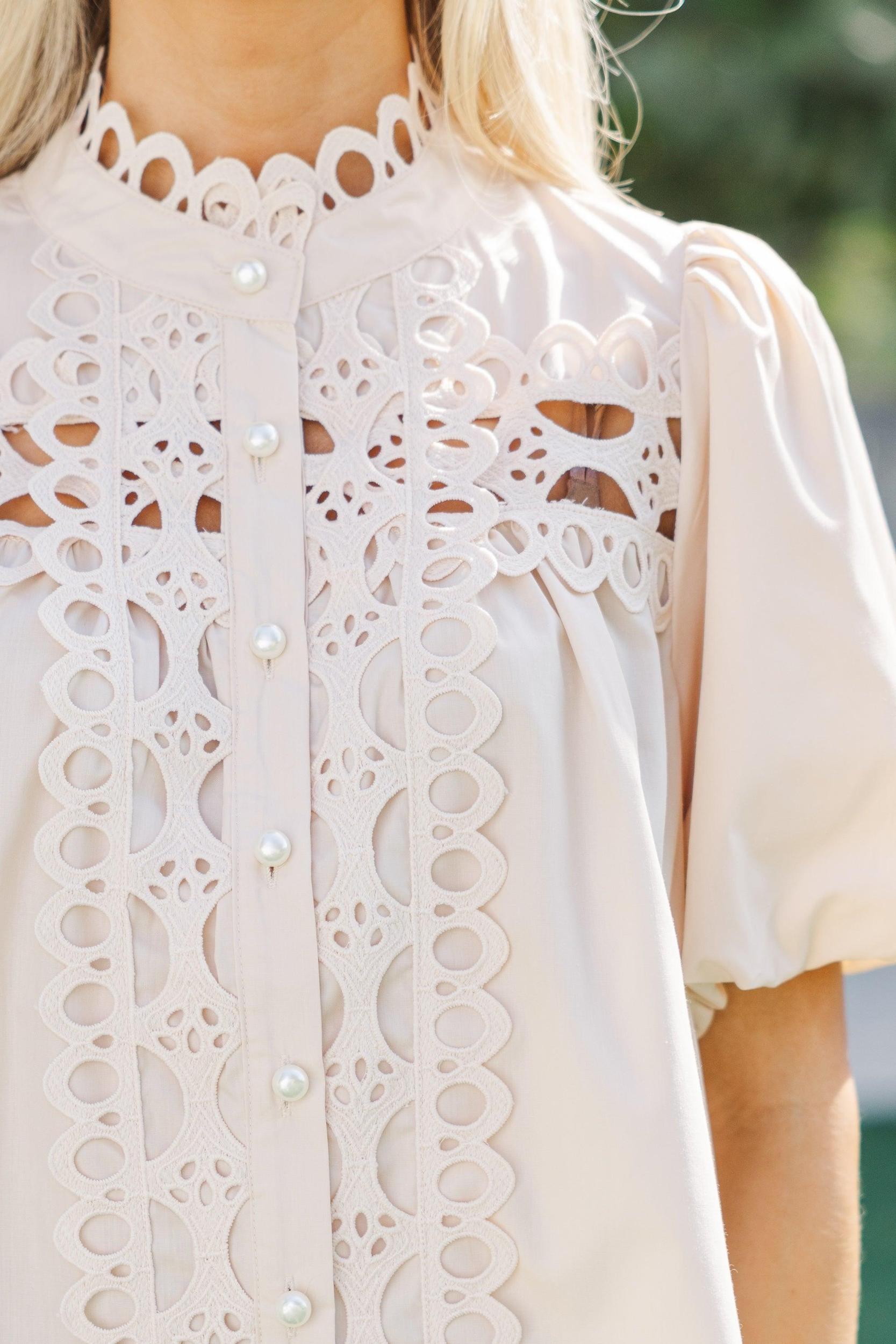 Now Is The Time Ecru Crochet Blouse Female Product Image