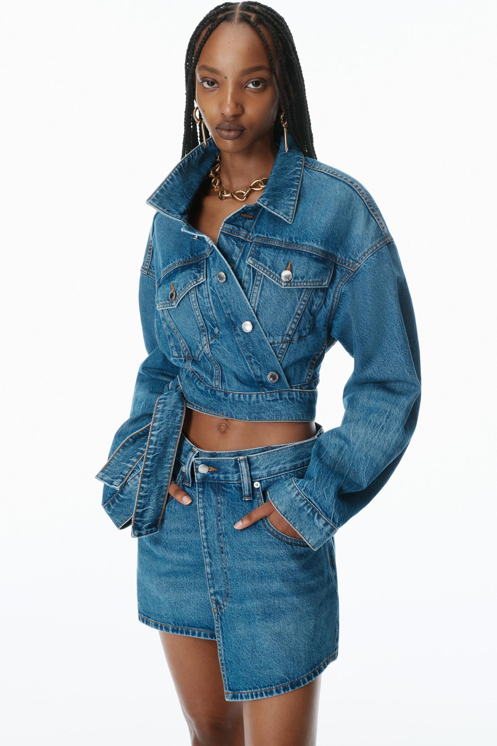 Distressed Denim Wrap Skirt Product Image