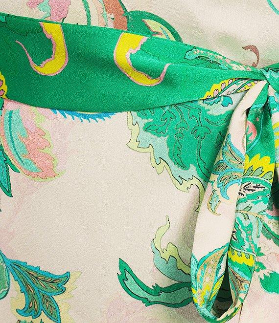 Gianni Bini Jenni Paisley Printed Satin V-Neck Long Sleeve Mini Wrap Dress Product Image