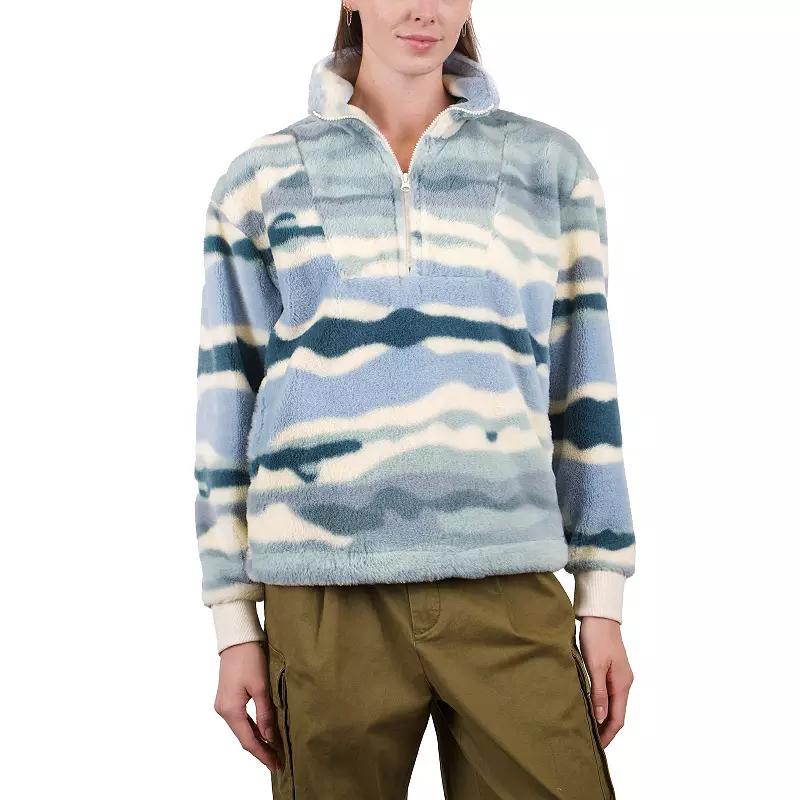 Women's Mountain and Isles 1/2 Zip Faux Fur Pullover Top, Size: Small, Chalk Team Stripe Product Image
