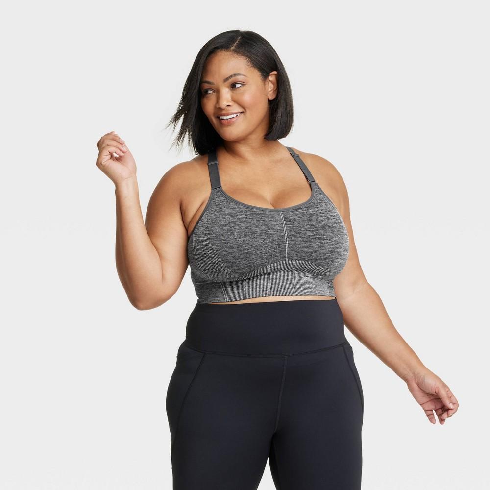 Women's Seamless Medium Support Cami Sports Bra - All In Motion™ Heathered Black XXL: Racerback, Removable Padding Product Image