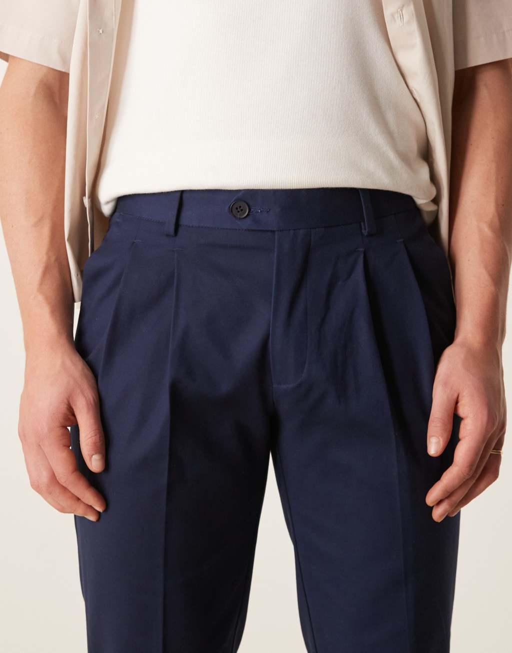 ASOS DESIGN smart slim fit cotton chino pants in navy Product Image
