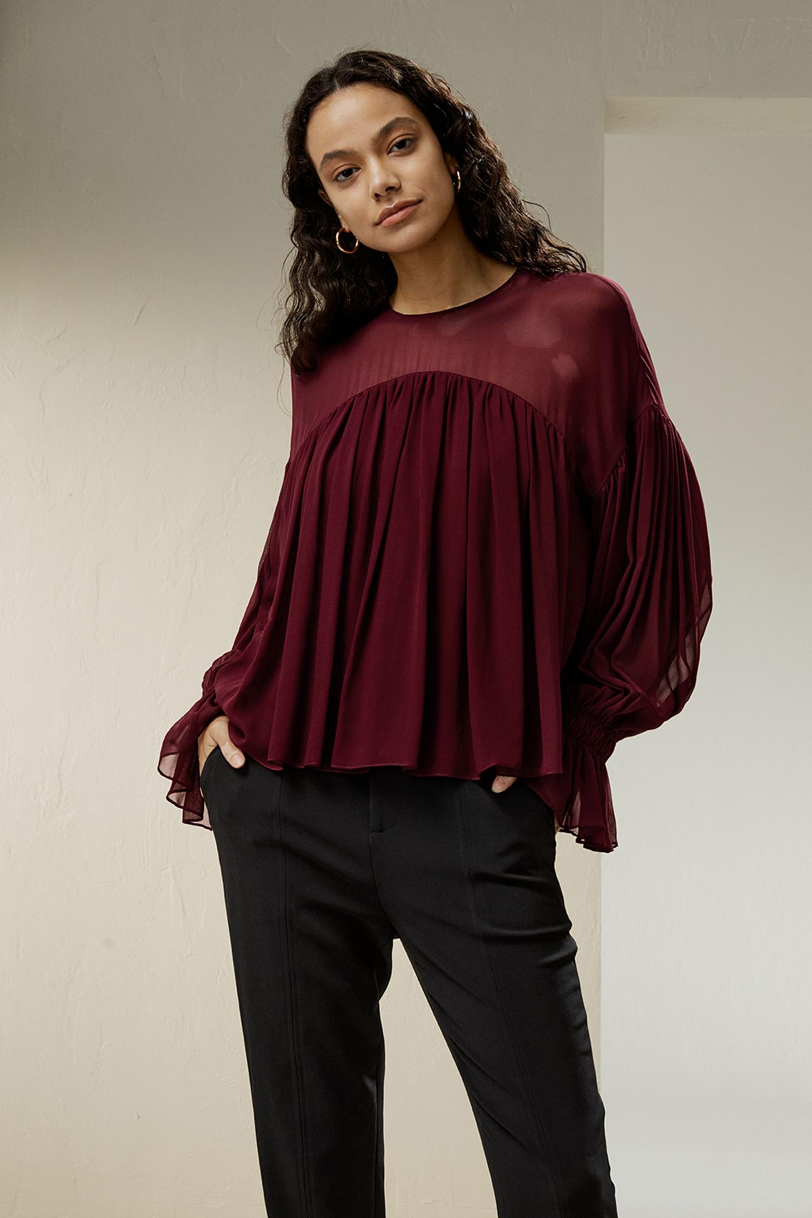 Sheer-shoulder Ruffle Shirt Product Image