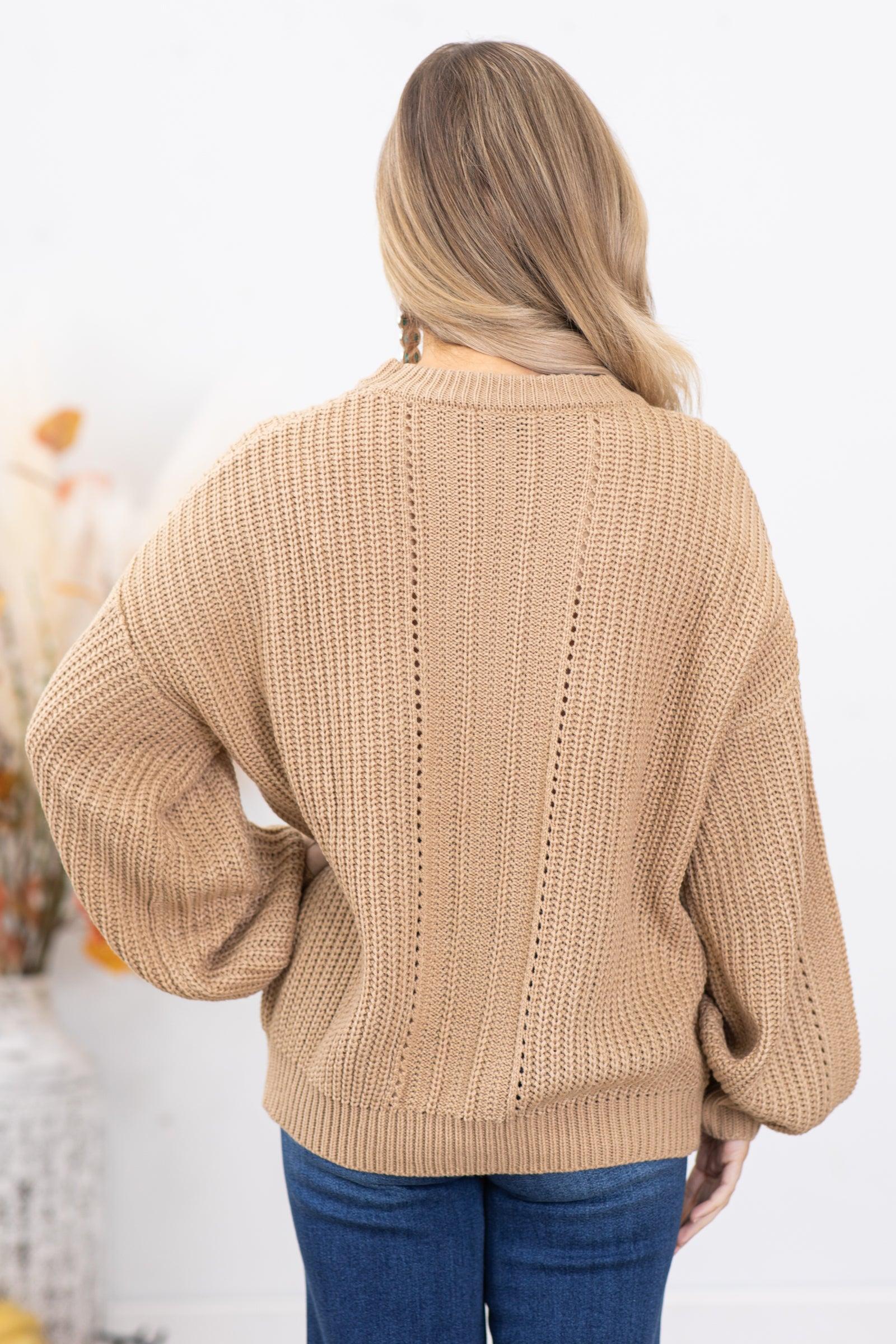 Tan Ribbed Sweater With Fishnet Detail Product Image