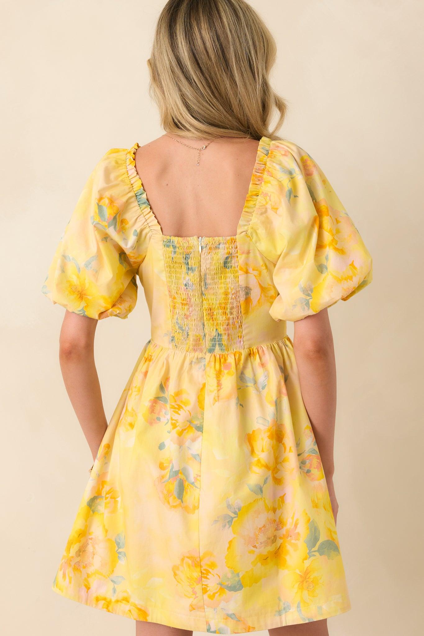 Prosperina Eloise Butter Yellow Multi Floral Cotton Mini Dress Product Image