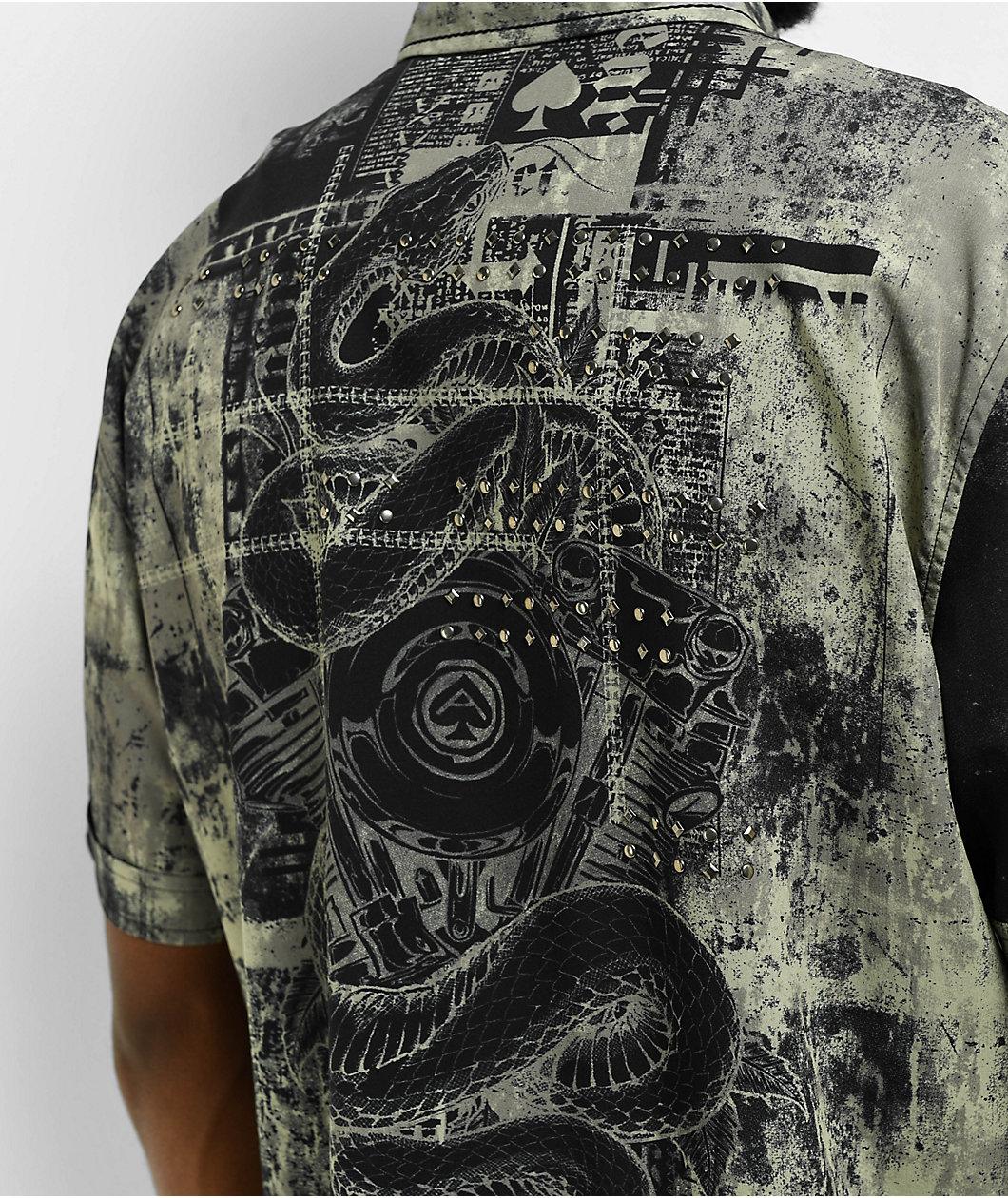 Affliction Motorway Chaos Charcoal Wash Short Sleeve Button Up Shirt Product Image