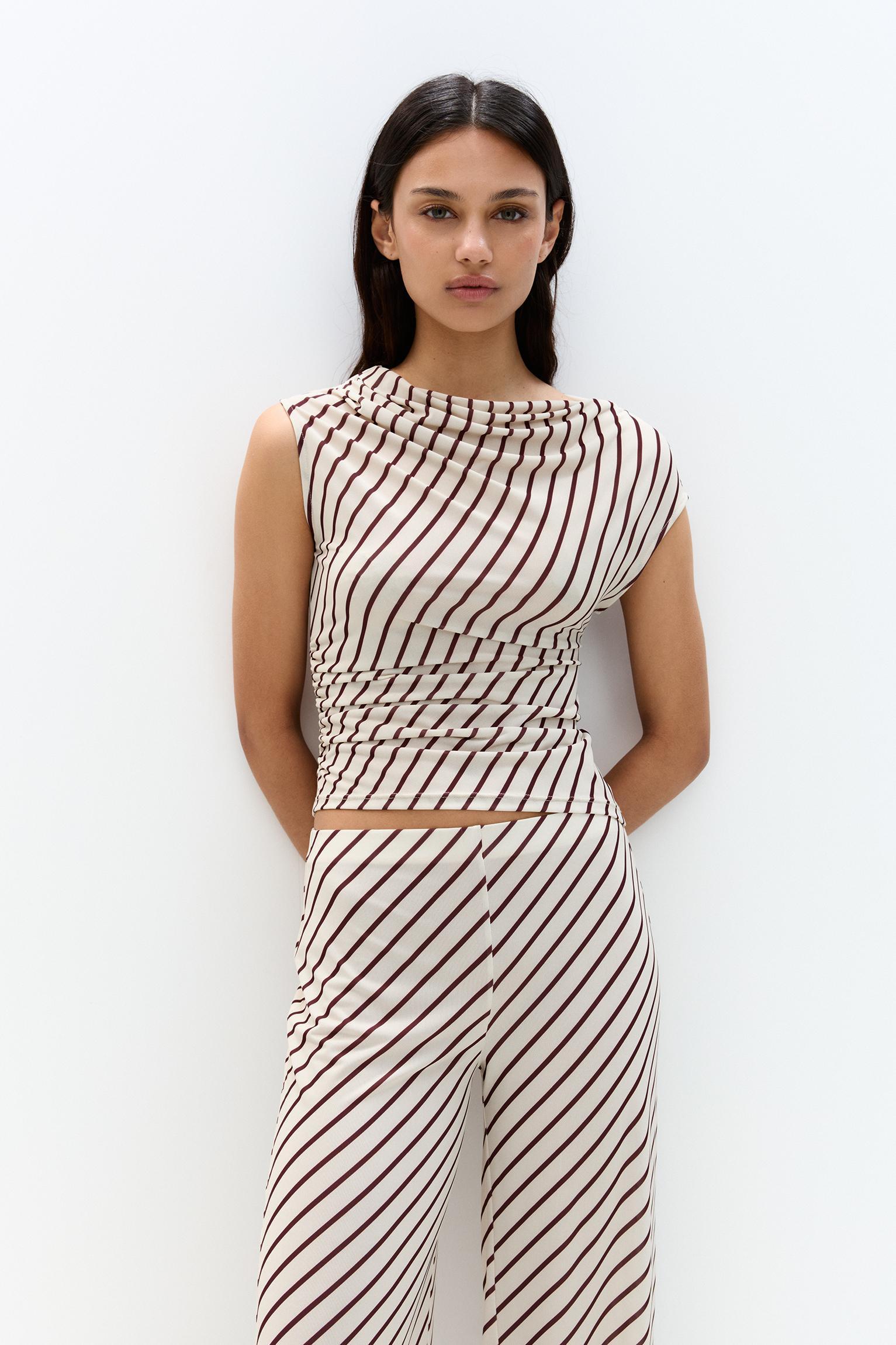Striped top with pleats Product Image