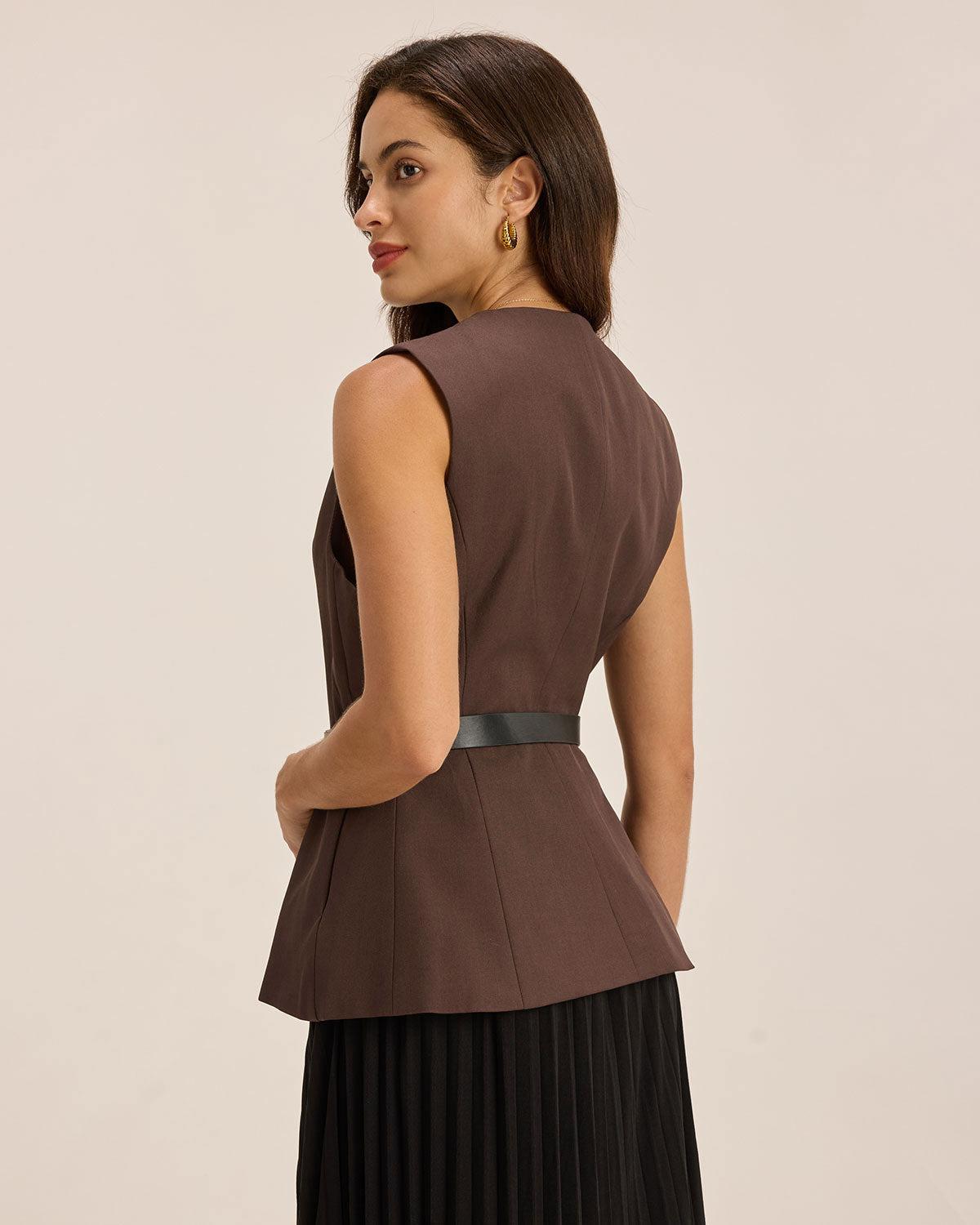 Brown Round Neck Button Vest Product Image