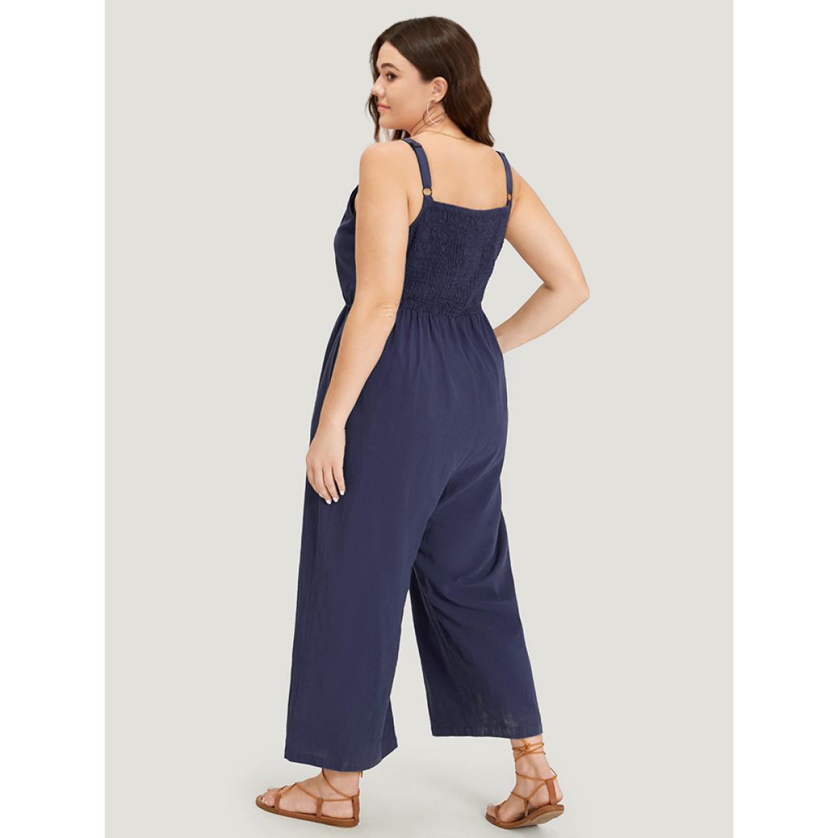 Plus Size Indigo Plain Pocket Elastic Waist Ties Cami Jumpsuit Women Casual Sleeveless Spaghetti Strap Dailywear Loose Jumpsuits BloomChic 28/5X Product Image