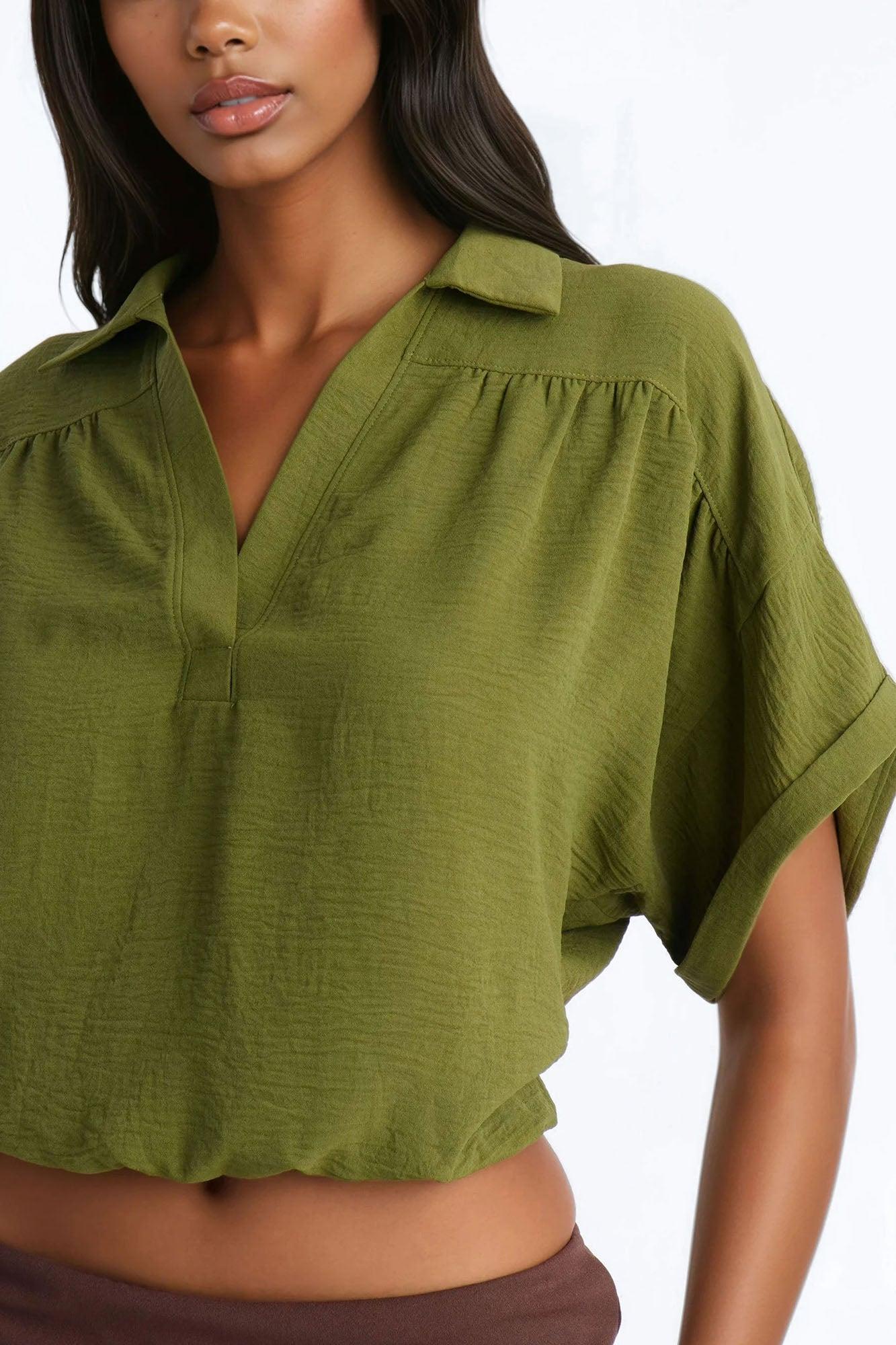 Breezy Day Blouse Top - Olive Female Product Image