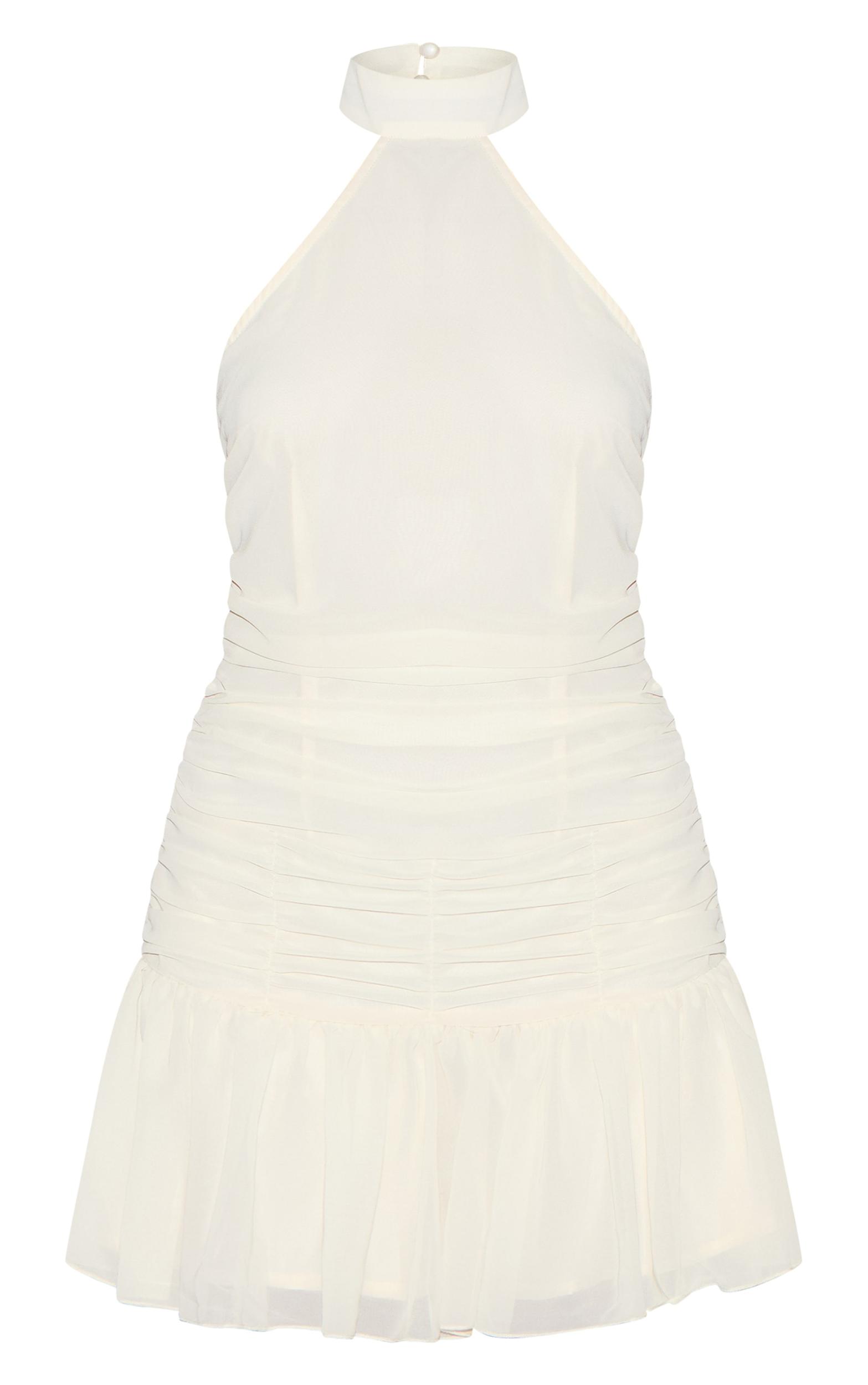 Almond Chiffon Halter Neck Mini Dress Product Image