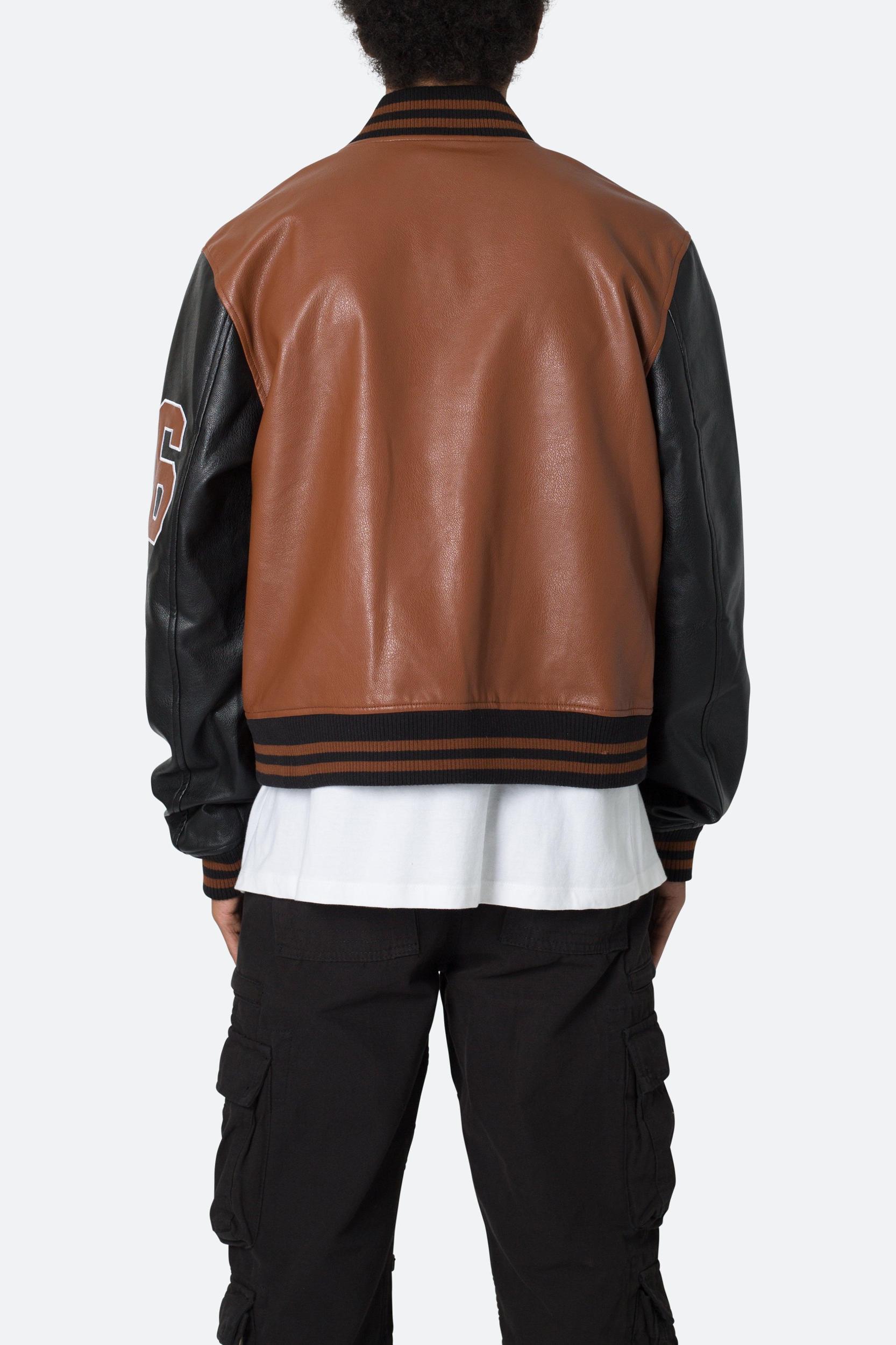 PU Varsity Jacket - Black/Brown Product Image