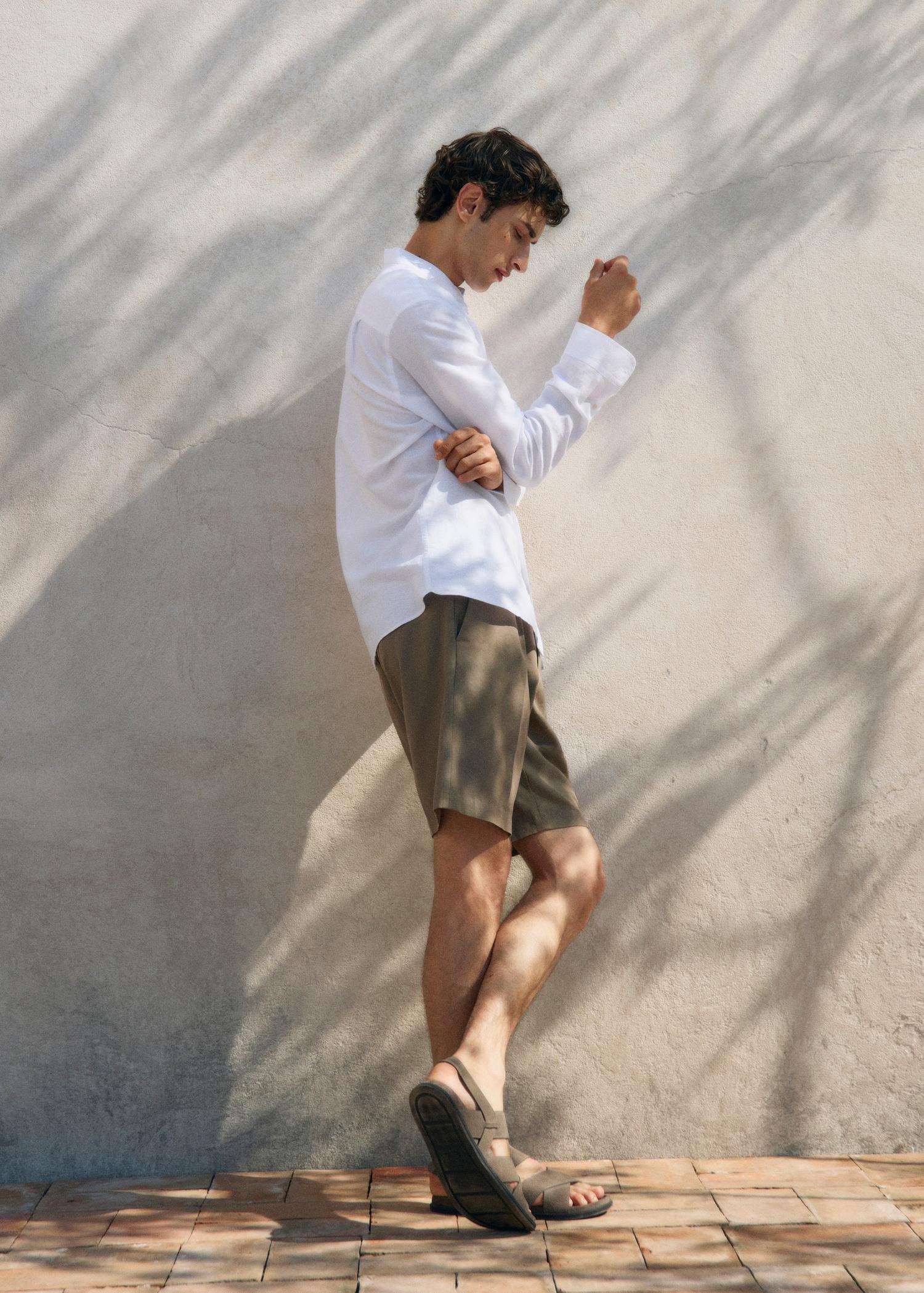 Mao collar linen shirt - Men | MANGO USA Product Image