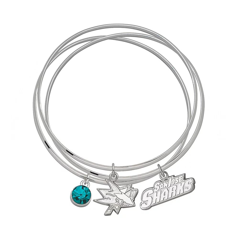 LogoArt San Jose Sharks Silver Tone Bangle Bracelet Set, Women's Product Image