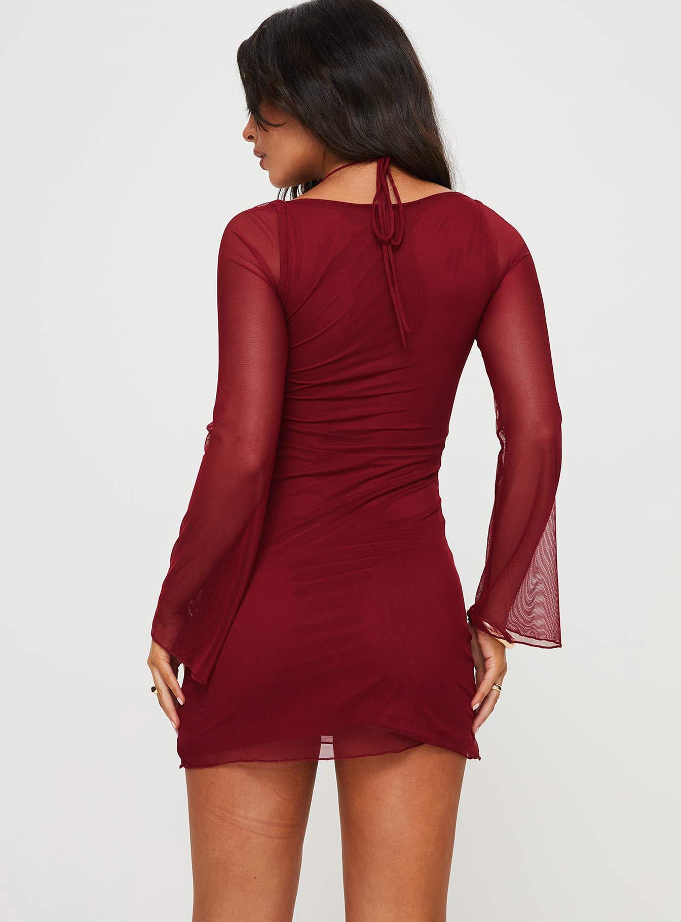 Bilbao Long Sleeve Mini Dress Burgundy Product Image