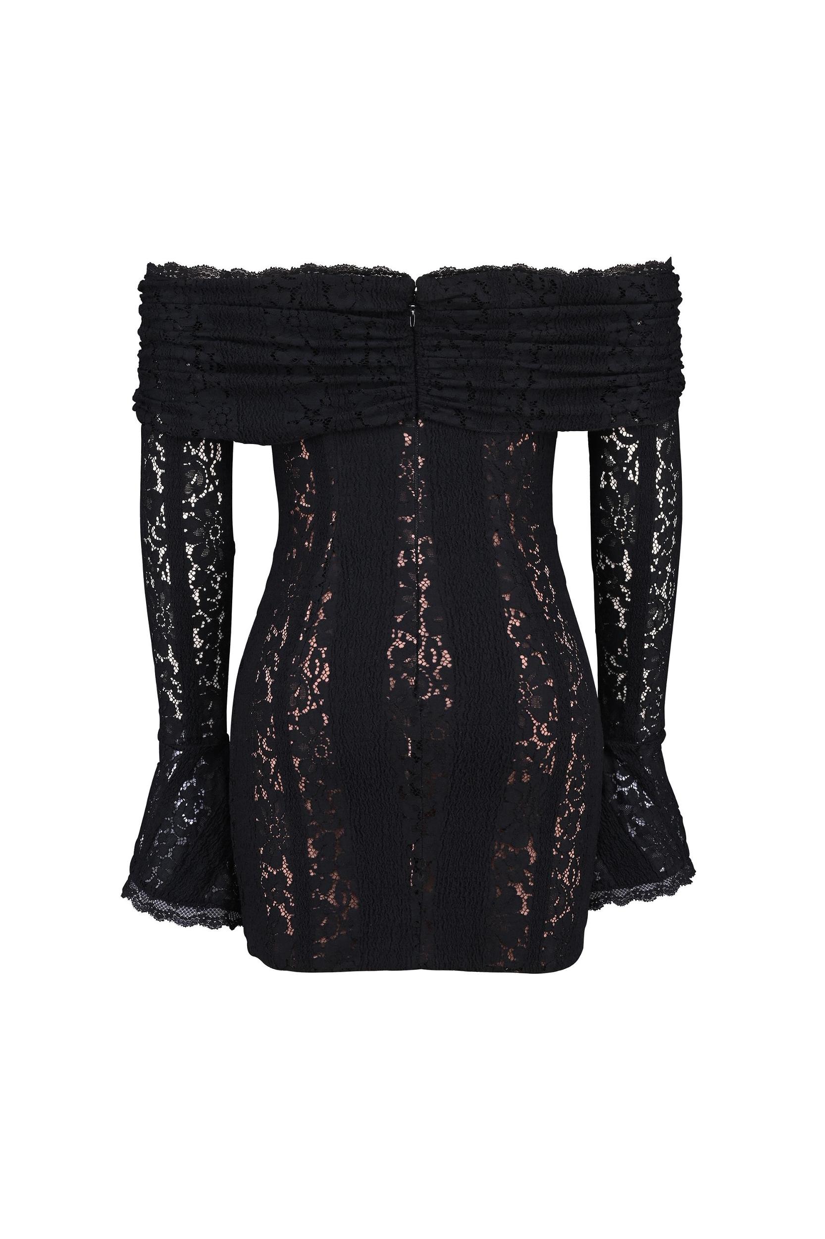Sadie  black floral lace off shoulder mini dress Product Image