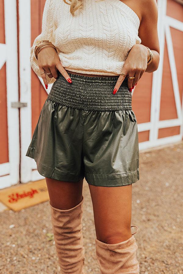 The Parleigh Faux Leather Shorts In Army Green Product Image